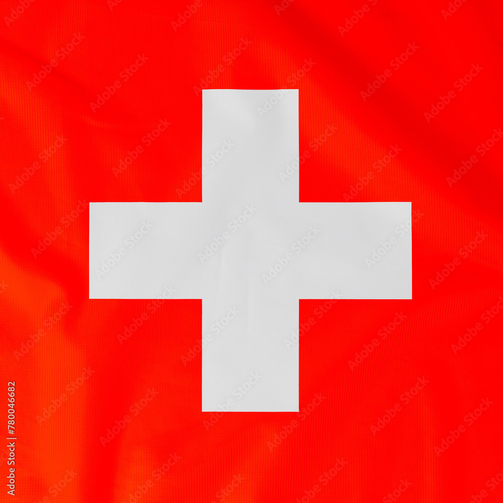 Flag of Switzerland (Swiss Confederation) with natural material creases as a background