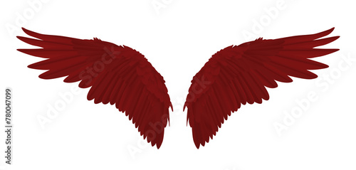 Pair of red realistic wings on transparent background, illustration