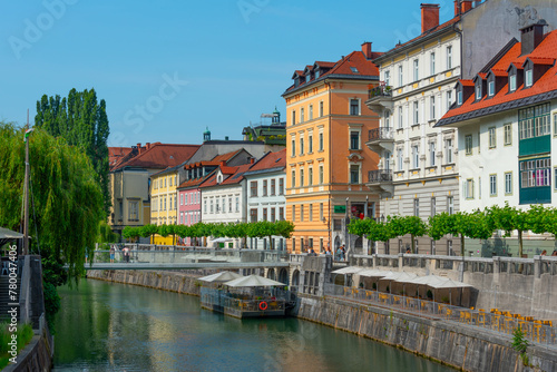 Riverside of Ljubljanica river in Ljubljana, Slovenia photo
