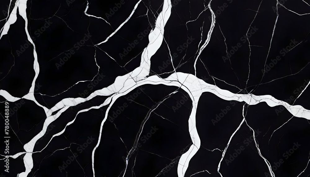 black marble texture with big white embossed veins - obrazy, fototapety, plakaty 