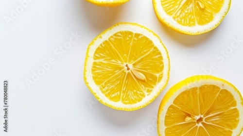 Yellow Lemons on White Background. Retro Food Photography for Citrus Recipe Book Cover. Three freshly cut juicy yellow lemons on a white background, isolated for easy identification. 
