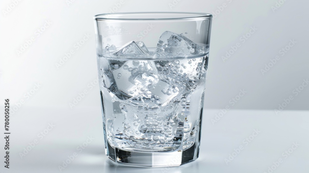 Glass of cold water with ice cubes, perfect refreshment for a hot summer day on a white background. A glass of cold water with ice cubes on a white background. Glass of cold water with ice cubes, perfect refreshment for a hot summer day on a white background. A glass of cold water with ice cubes on a white background.