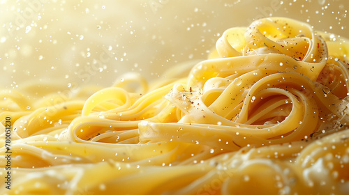 Close-Up Of Fresh Fettuccine Pasta With Water Droplets