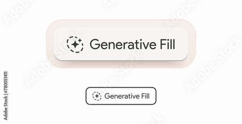 Generative fill AI button. Generate artificial intelligence image toggle. Magic stars logo. Machine learning image generator. Picture bot assistant. UI design. Vector illustration. 