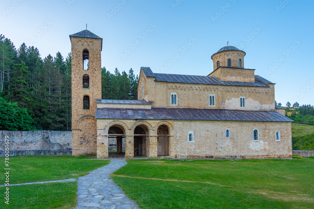 Sunset view of Sopocani monastery in Serbia Sunset view of Sopocani monastery in Serbia