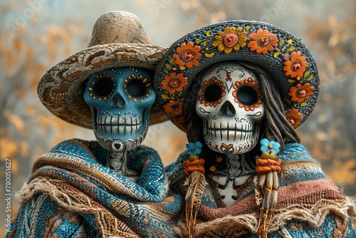 Two people with traditional makeup for the Mexican Day of the Dead, showcasing the vibrant cultural celebration of life and remembrance