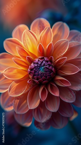 Large Flower With Blue Center on Black Background
