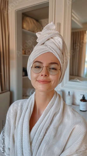 Woman With Towel Wrapped Around Her Head