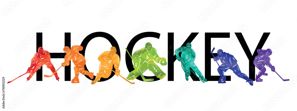 Men colorful silhouettes of hockey players. Hockey vector illustration.	
 - obrazy, fototapety, plakaty 