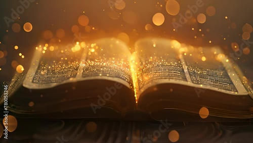 The Bible the Holy Book the Word of God with bokeh particles effects photo