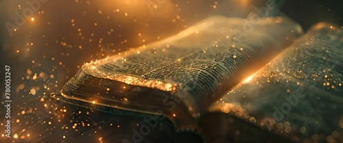 The Bible the Holy Book the Word of God with bokeh particles effects
