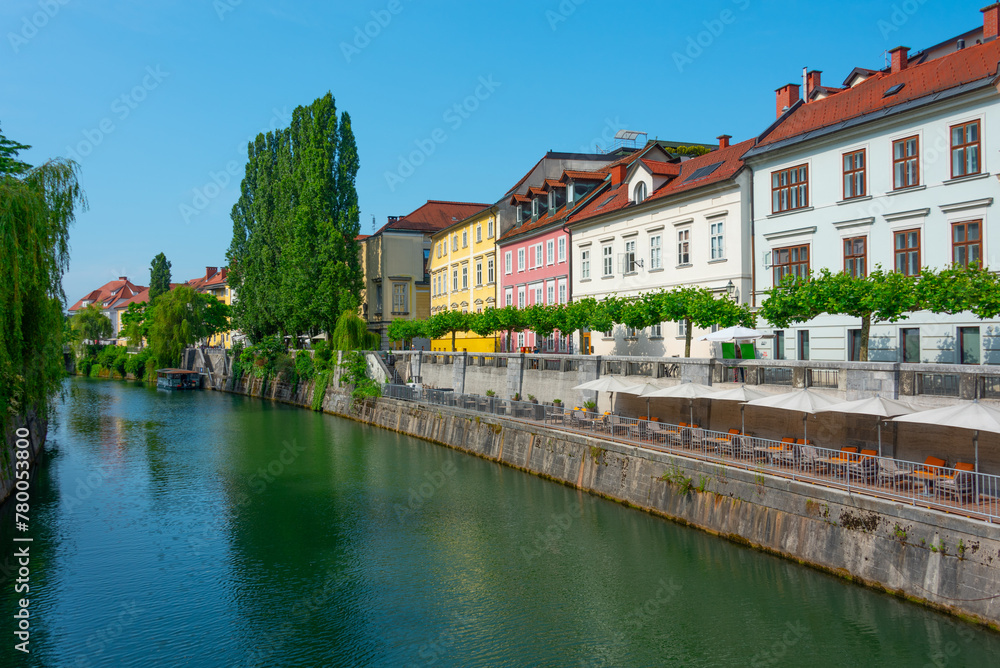 Riverside of Ljubljanica river in Ljubljana, Slovenia Riverside of Ljubljanica river in Ljubljana, Slovenia