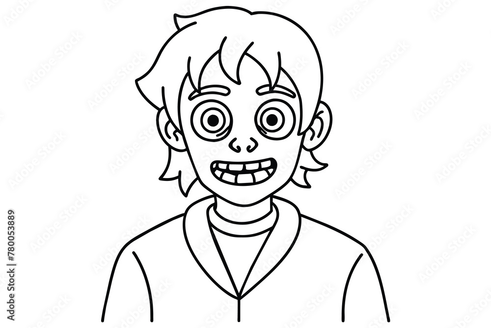 Halloween character teenager zombie, line art, vector illustration