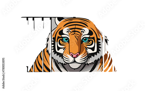 illustrazione primo piano di tigre dietro le sbarre di una gabbia photo