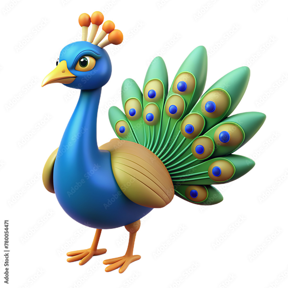 3d cartoon Peacock on transparent background. 3d cartoon Peacock on transparent background.