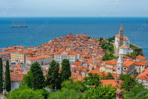 Aerial view of Piran taken from the old fortification, Slovenia photo