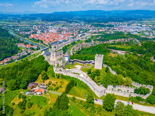 Vászonkép Aerial view of Celje castle and surrounding neighborhood, Slovenia