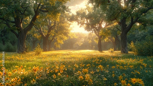 In the grove, a sunny morning in spring