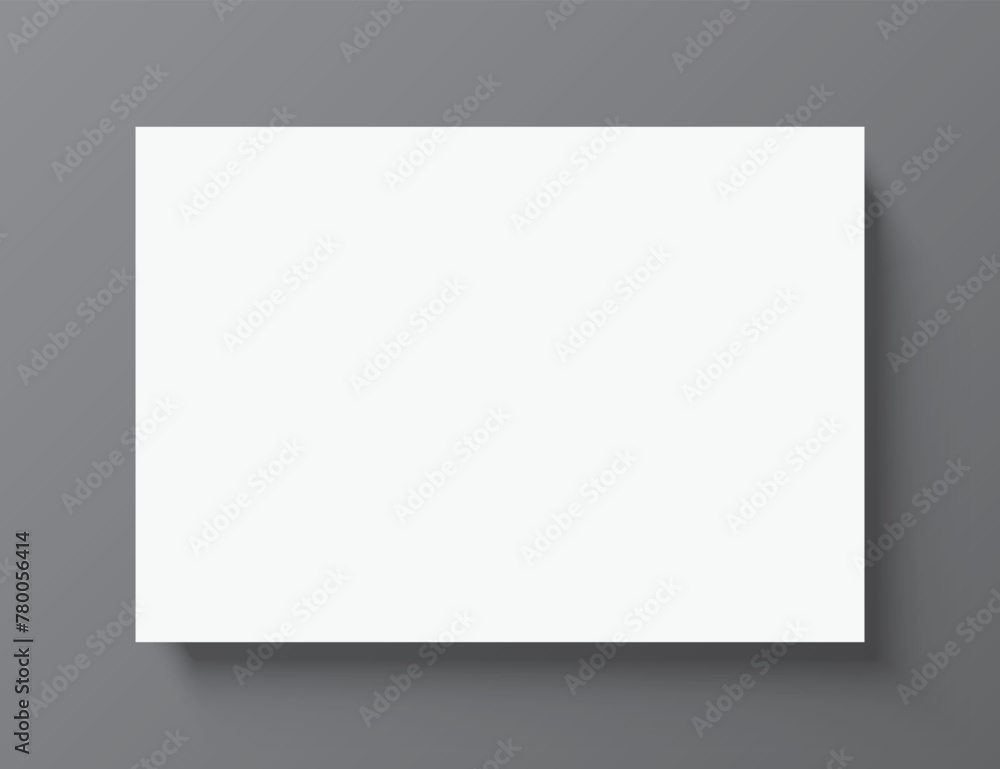 Blank white paper poster hanging on a grey wall background. Poster gallery vector mockup for horizontal art, image, or text placement. Blank white paper poster hanging on a grey wall background. Poster gallery vector mockup for horizontal art, image, or text placement.