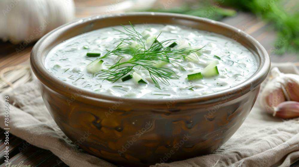 Chilled soup of yogurt, cucumbers, and dill, perfect for summer Chilled soup of yogurt, cucumbers, and dill, perfect for summer
