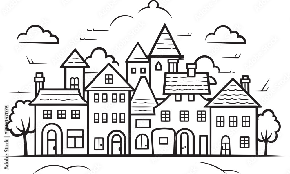 Urban Essence: Simple Line Drawing Logo Cityscape Clarity: Vector Icon of Simplistic Townscape