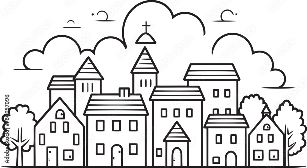 Downtown Dreams: Vector Logo Featuring Urban Landscape Skyline Silhouette: Simplistic Line Drawing Icon