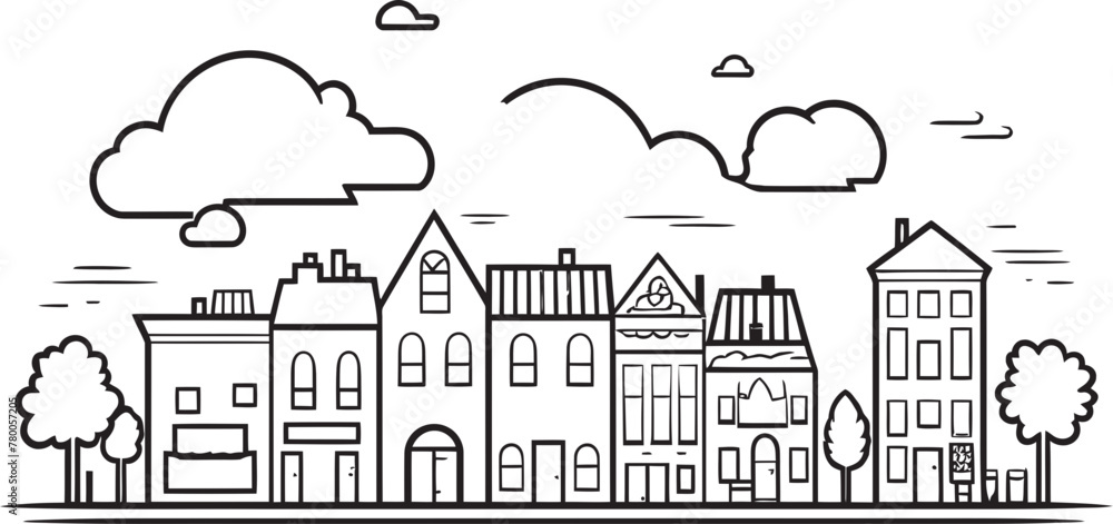 Fototapeta premium Urban Essence: Simple Line Drawing Logo Cityscape Clarity: Vector Icon of Simplistic Townscape
