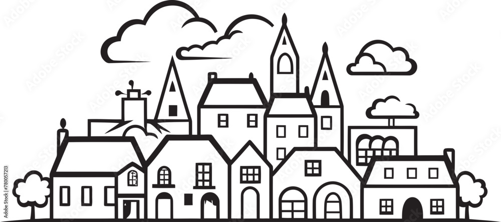 Urban Elegance: Simple Line Drawing Icon Cityscape Sketches: Vector Logo Design of Minimalist Townscape