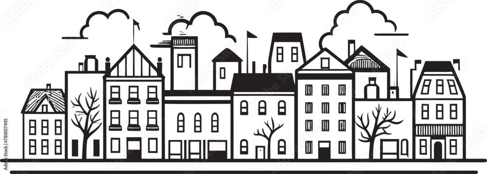 Downtown Dreamscape: Clean Line Drawing Icon Metropolitan Mirage: Vector Icon Featuring Basic Townscape