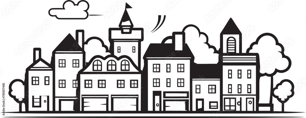 Skyline Sketchbook: Vector Logo of Simple Urban Scene Downtown Dreamscape: Clean Line Drawing Icon