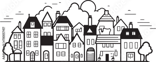 Cityscape Contours: Simplistic Line Drawing Logo Township Tracings: Vector Logo Design of Simple Townscape