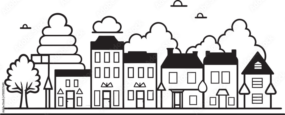 Downtown Dynamics: Clean Line Drawing Icon Cityscape Clarity: Vector Icon of Simple Townscape