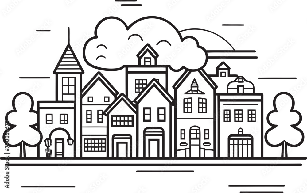 Fototapeta premium Cityscape Clarity: Vector Icon of Simple Townscape Architectural Abstraction: Simplified Townscape Vector Logo