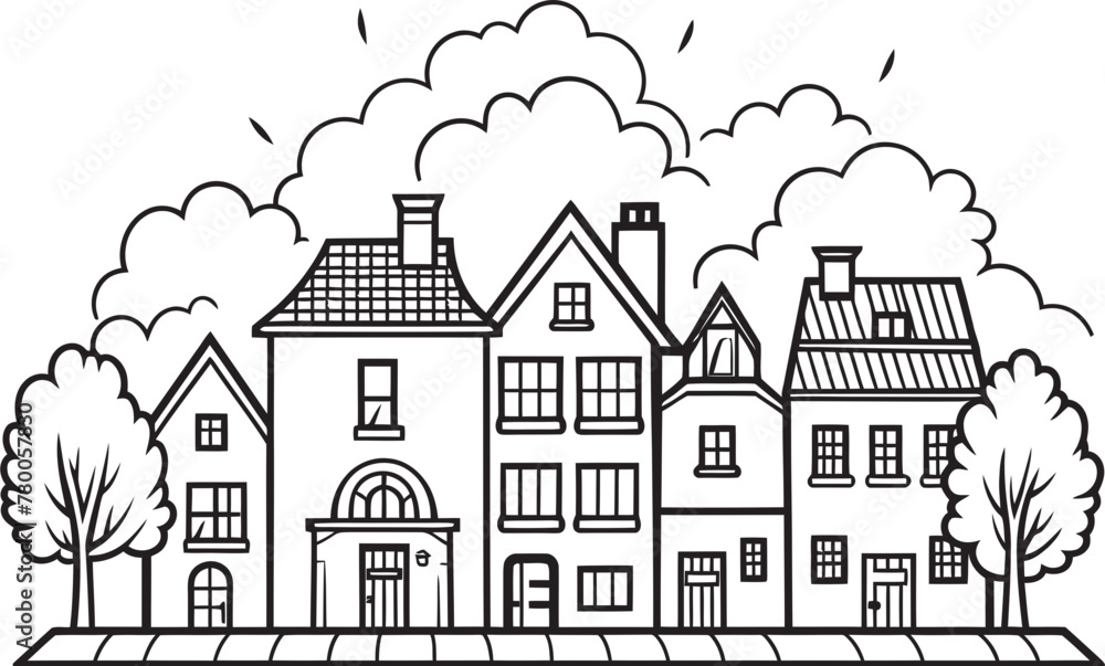 Downtown Delight: Vector Icon of Simplistic Cityscape Urban Tranquility: Clean Line Drawing Emblem