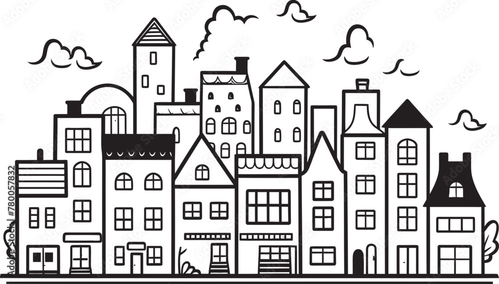 Cityscape Sketchbook: Basic Line Drawing Icon Metropolitan Mirage: Vector Logo of Minimalist Urban Scene