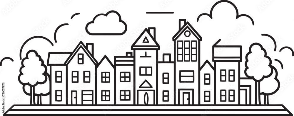 Cityscape Canvas: Vector Icon of Simple Townscape Downtown Delight: Minimalistic Urban Landscape Vector Logo