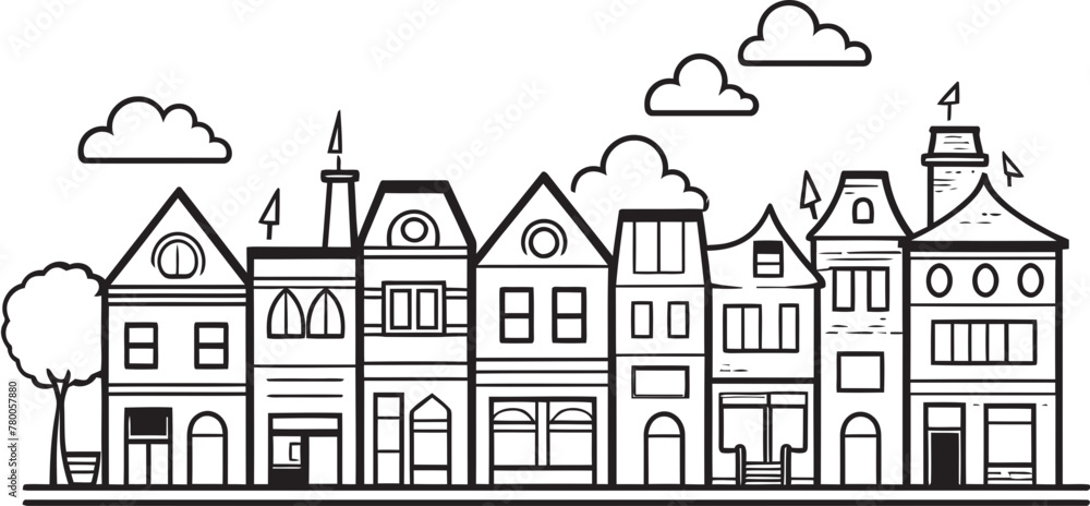 Cityscape Harmony: Simplified Urban Landscape Vector Graphics Architectural Essence: Basic Line Drawing Cityscape Icon