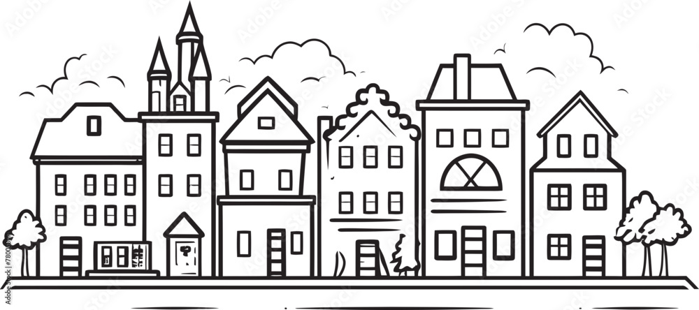 Township Trajectory: Vector Logo Featuring Townscape Sketch Downtown Design: Simple Line Drawing Logo Design Township Trajectory: Vector Logo Featuring Townscape Sketch Downtown Design: Simple Line Drawing Logo Design