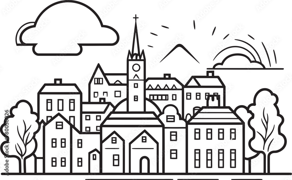 Cityscape Zenith: Vector Icon of Minimalistic Urban Scene Metropolitan Serenity: Basic Line Drawing Cityscape Emblem Cityscape Zenith: Vector Icon of Minimalistic Urban Scene Metropolitan Serenity: Basic Line Drawing Cityscape Emblem