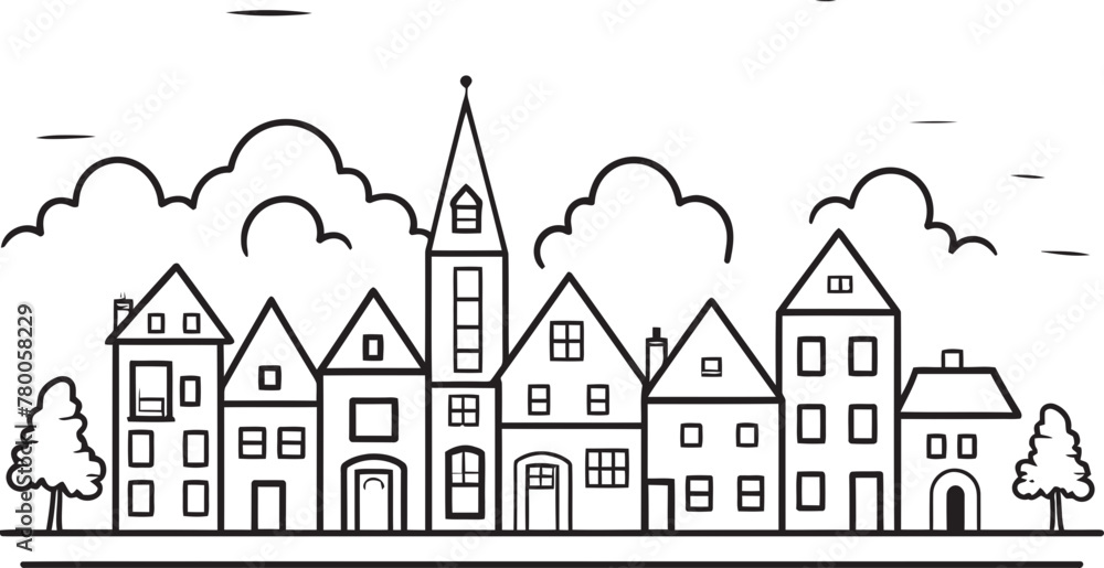 Cityscape Sketchbook: Basic Line Drawing Icon Metropolitan Mirage: Vector Logo of Minimalist Urban Scene