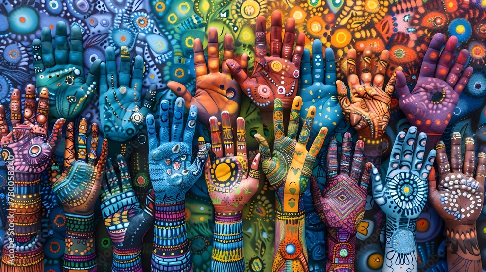 a group of painted hands