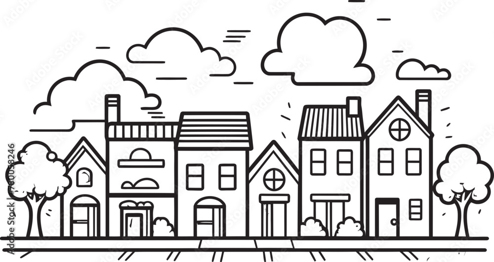 Skyline Serenity: Simplified Line Drawing Icon Design Cityscape Clarity: Vector Logo Featuring Clean Urban Scene