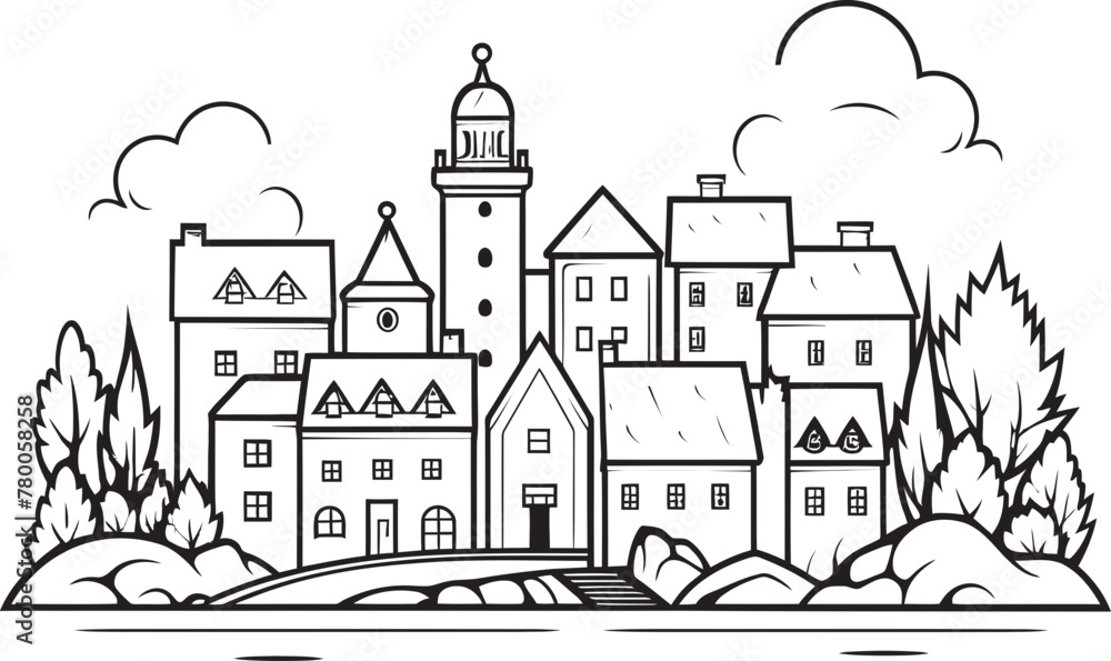 Metropolitan Mosaic: Basic Townscape Line Drawing Emblem Skyline Sketchbook: Simplistic Vector Cityscape Icon