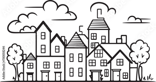 Urban Zenith: Minimalistic Townscape Vector Graphics Skyline Serenity: Simplified Line Drawing Icon Design