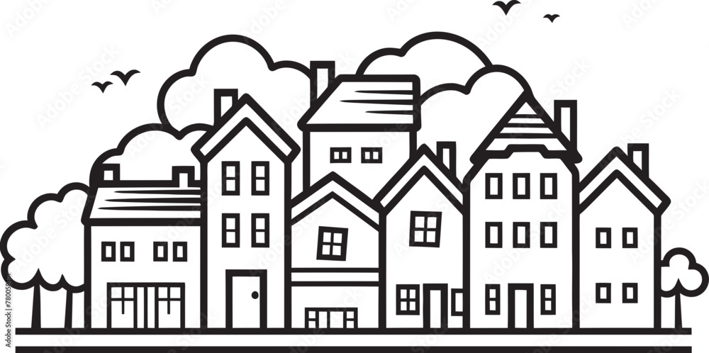 Metropolitan Minimalism: Vector Logo Featuring Simple Townscape City Horizon: Simple Line Drawing Logo Design