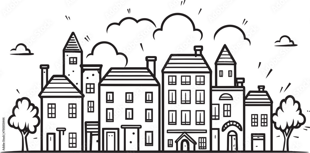 Cityscape Essence: Simple Townscape Line Drawing Logo Skyline Symmetry: Vector Icon of Cityscape Sketch
