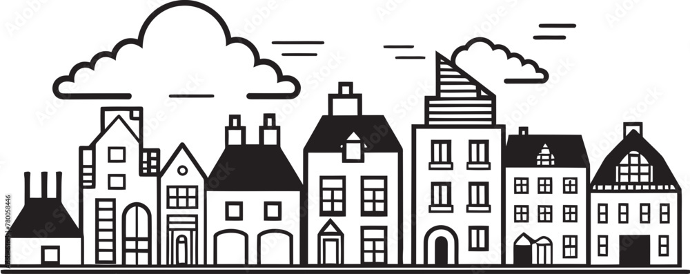 Town Tapestry: Simplistic Line Drawing Icon Urban Utopia: Vector Logo Design of Minimalist Cityscape