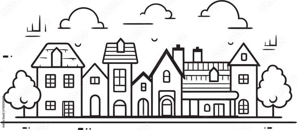 Architectural Aspects: Simplistic Line Drawing Icon Cityscape Chromatics: Vector Logo Design of Townscape Sketch