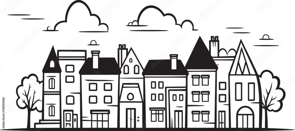Townscape Tones: Simplistic Line Drawing Logo Design Urban Unity: Vector Logo Featuring Simple Townscape