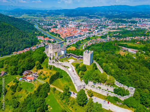 Vászonkép Aerial view of Celje castle and surrounding neighborhood, Slovenia